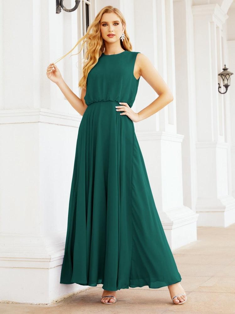 Vestido de Dama de Honra Sem Mangas Longo Linha A para Baile de Gala e Noites Formais 28025