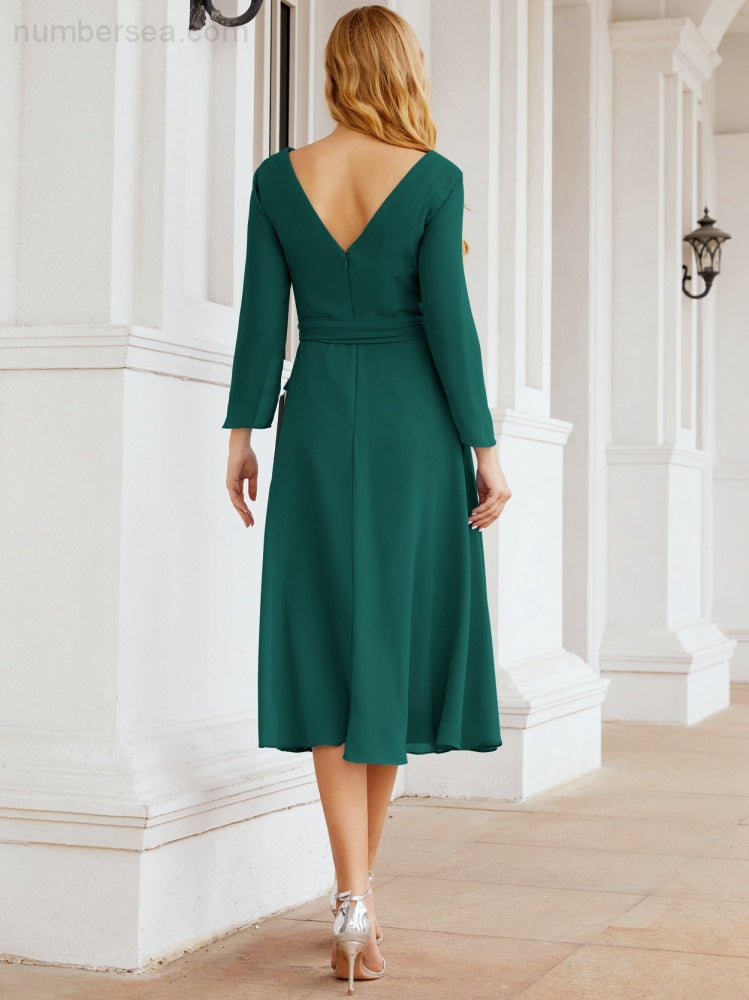 Bridesmaid Dress V-Back Waist Belt Mother of the Bride Wedding Guest SY28031