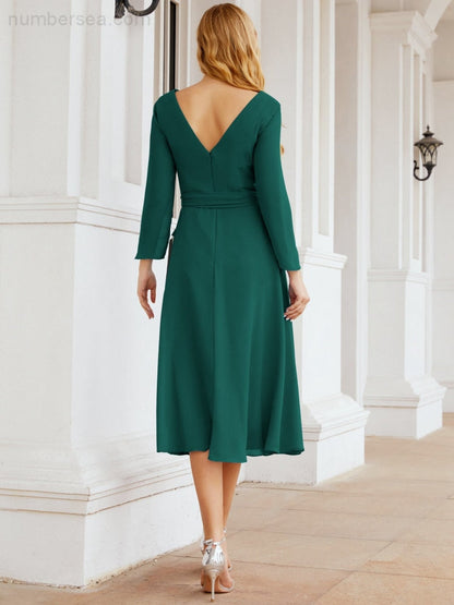 Bridesmaid Dress V-Back Waist Belt Mother of the Bride Wedding Guest SY28031