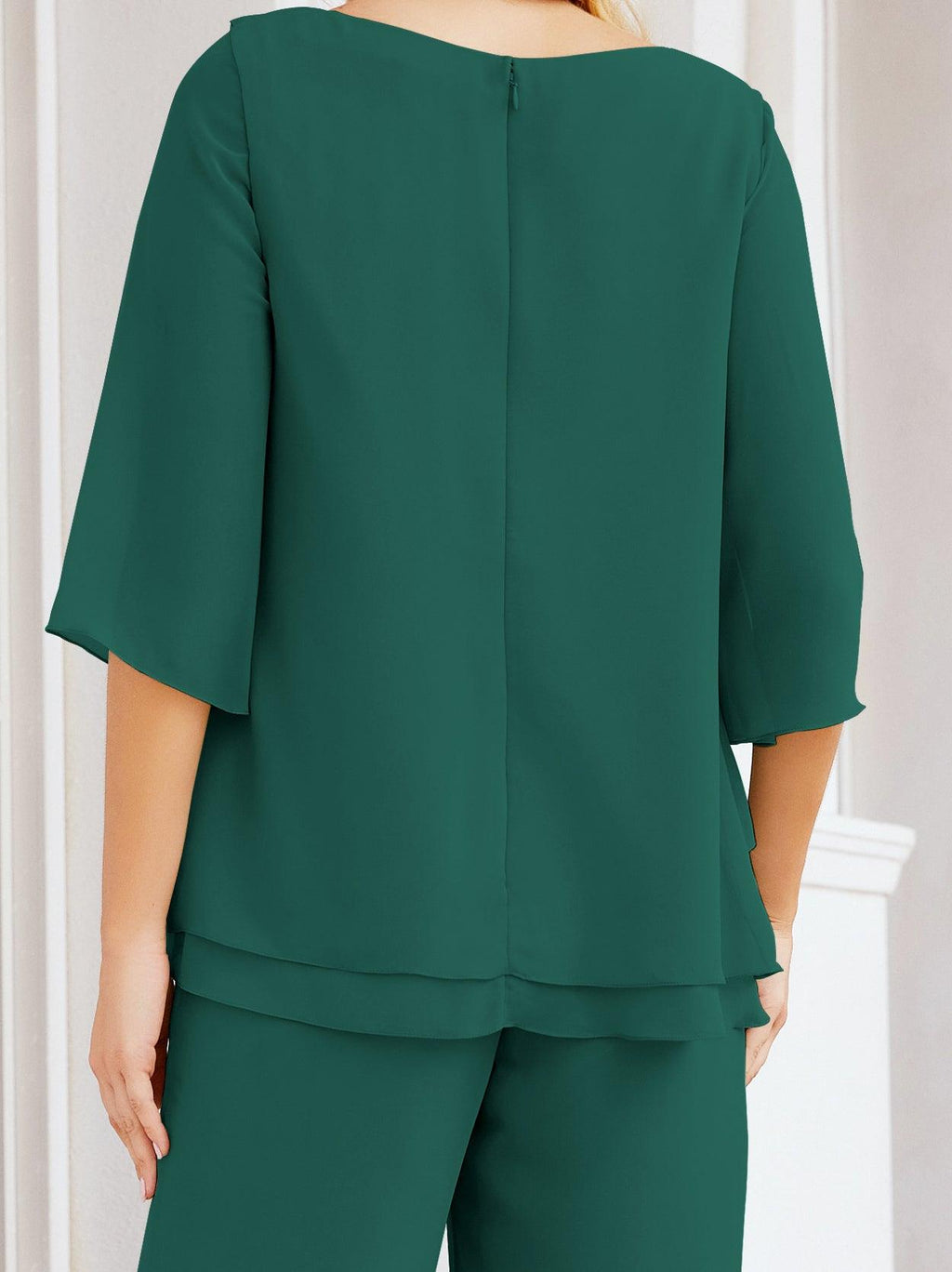 Robe de mariée élégante pour la mère de la mariée en deux pièces, tailleur pantalon grande taille à volants superposés, peignoir argenté 28064