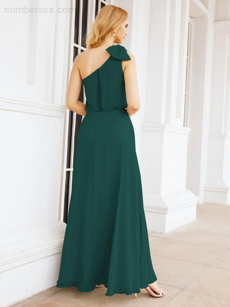 Robe de mariée longue asymétrique en mousseline à volants, sans manches et fendue sur le côté, modèle 28057