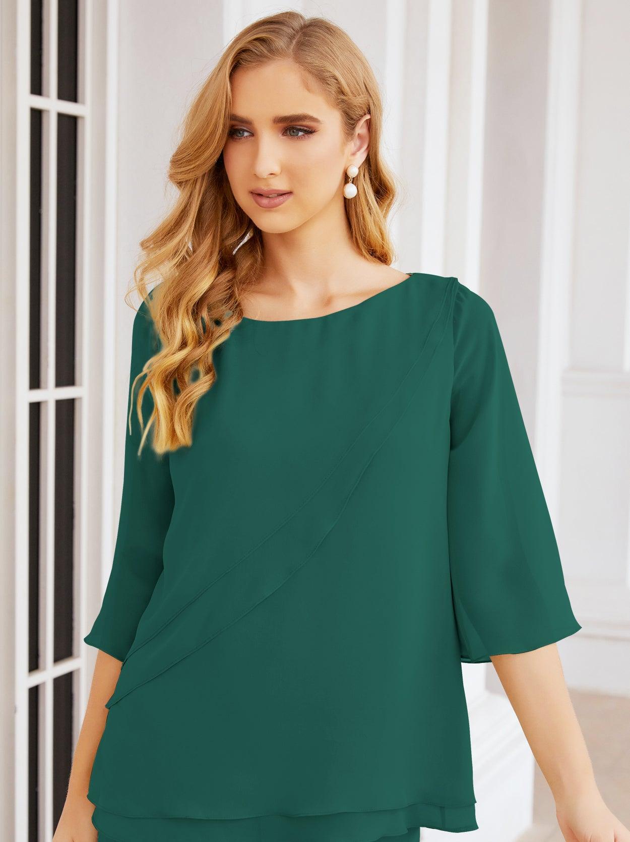 Robe de mariée élégante pour la mère de la mariée en deux pièces, tailleur pantalon grande taille à volants superposés, peignoir argenté 28064