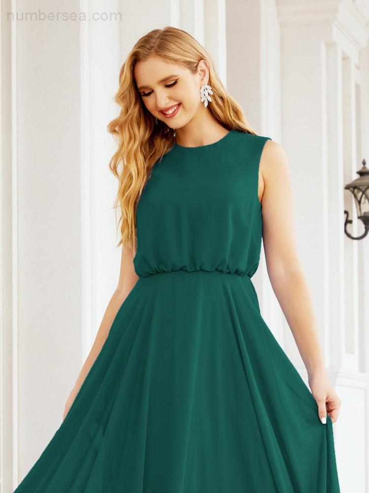 Vestido de Dama de Honra Sem Mangas Longo Linha A para Baile de Gala e Noites Formais 28025