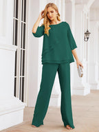 Robe de mariée élégante pour la mère de la mariée en deux pièces, tailleur pantalon grande taille à volants superposés, peignoir argenté 28064