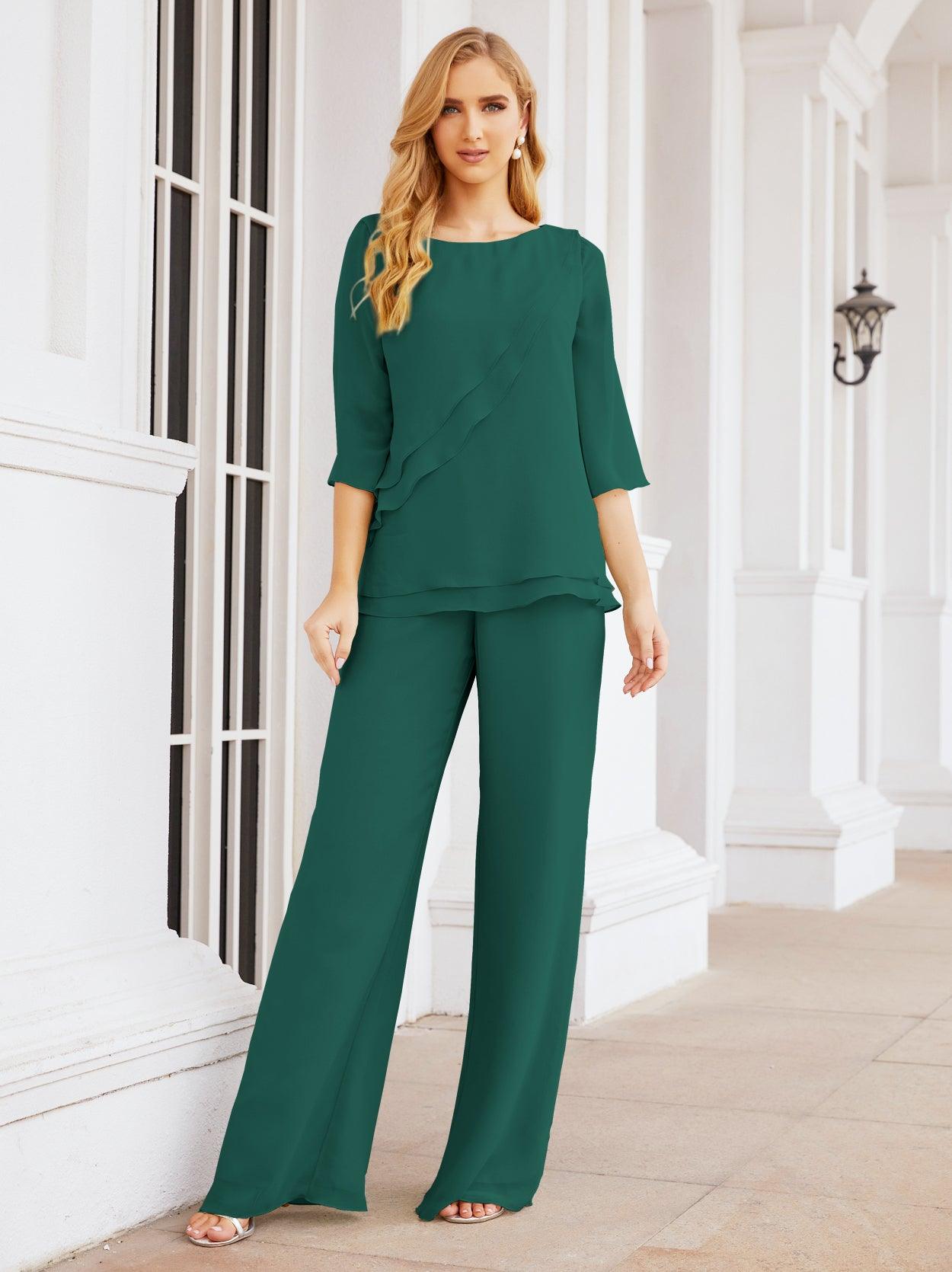 Robe de mariée élégante pour la mère de la mariée en deux pièces, tailleur pantalon grande taille à volants superposés, peignoir argenté 28064