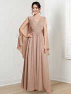 V Neck A Line Princess Floor Length Dresses For The Mother Of The Bride