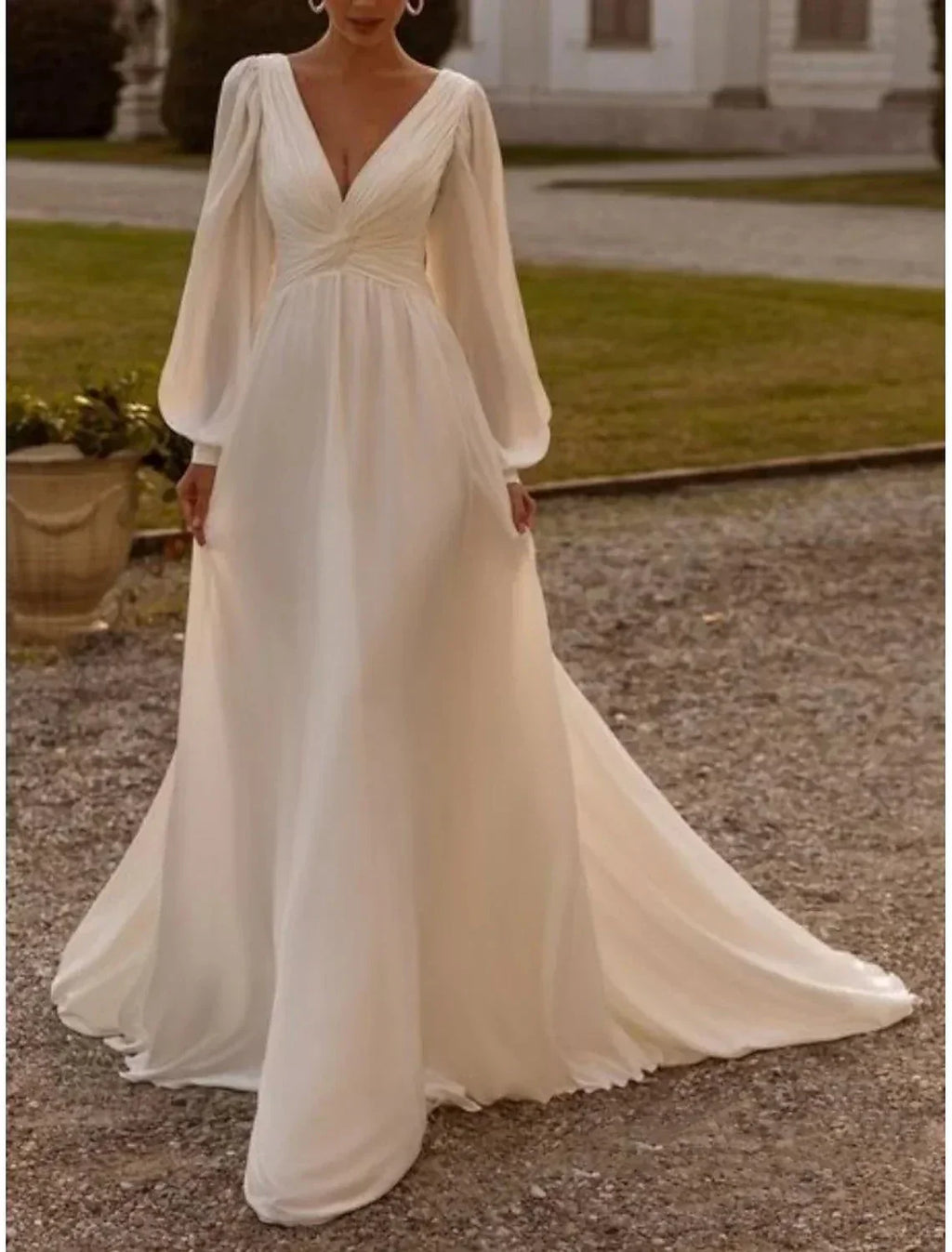 Abiti da sposa a linea ad A, camicia senza maniche, lunghezza tè, abiti nuziali in chiffon con pieghe, abiti semplici