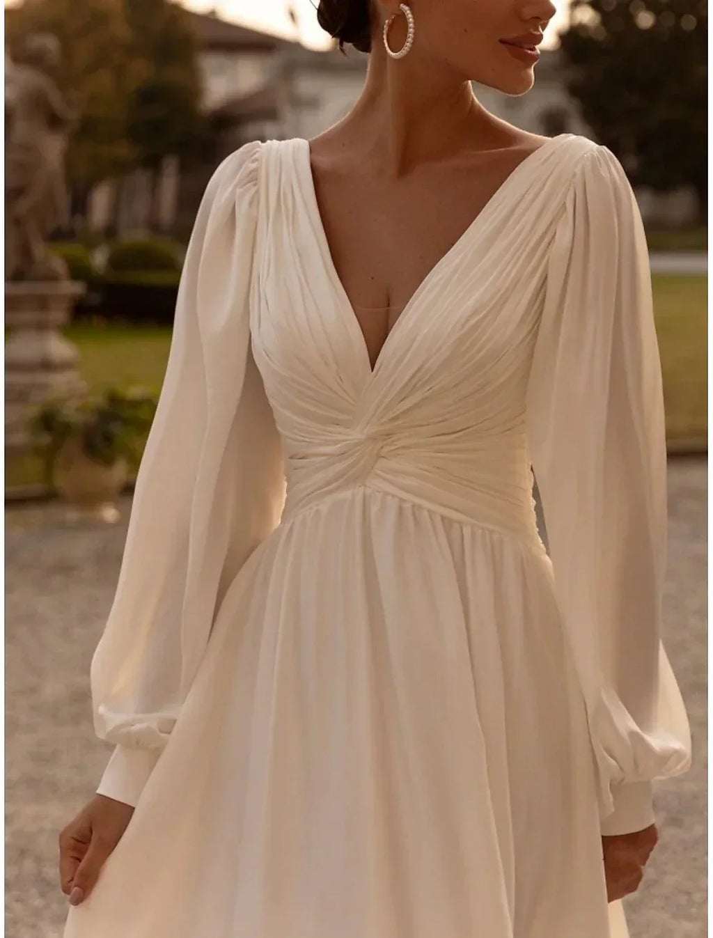 Abiti da sposa a linea ad A, camicia senza maniche, lunghezza tè, abiti nuziali in chiffon con pieghe, abiti semplici