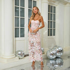 Mesh Sequin Strapless Elegant Prom Dress