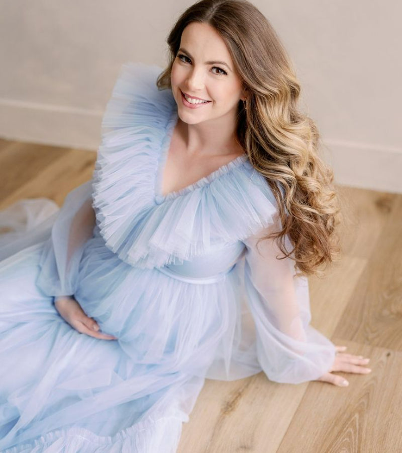Tulle Baby Shower Light Blue Dress For Mommy