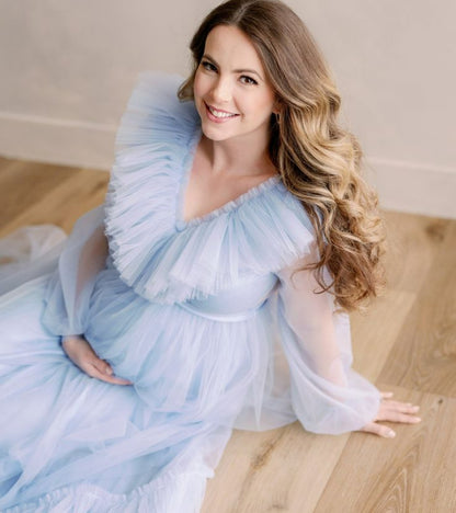 Tüll-Babyparty-Hellblaues Kleid für Mama 