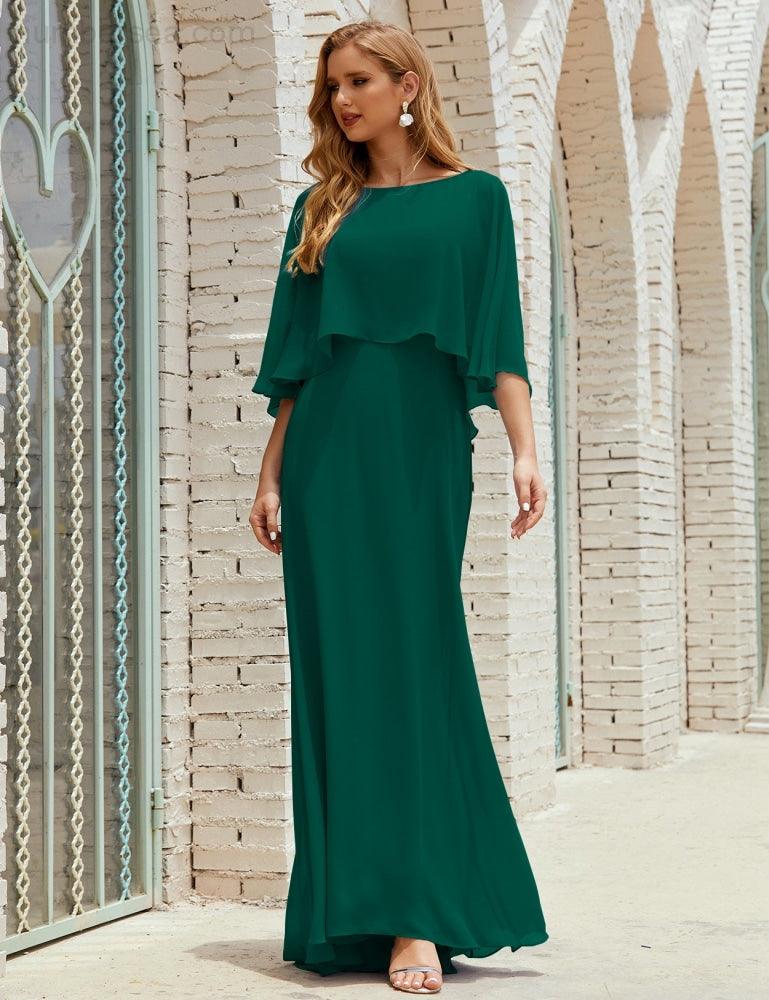 Abito da Damigella Donna Manica Lunga Scollatura a V Chiffon Abito da Cerimonia Matrimonio Festa 28018