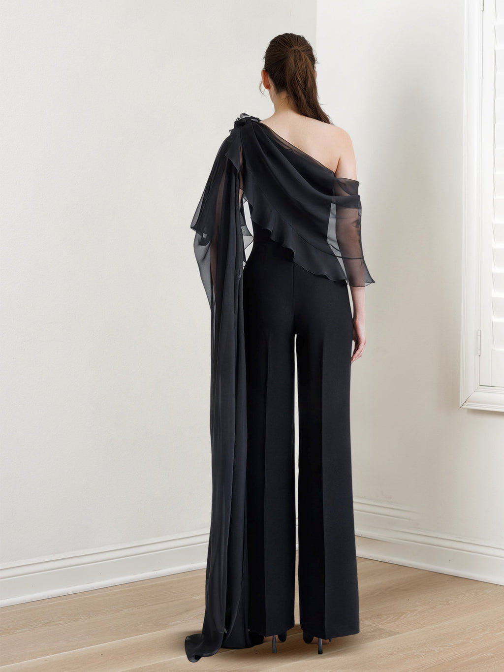Chiffon One Shoulder Jumpsuits With Half Sleeves For Mother Of The Bride
