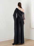 Chiffon One Shoulder Jumpsuits With Half Sleeves For Mother Of The Bride