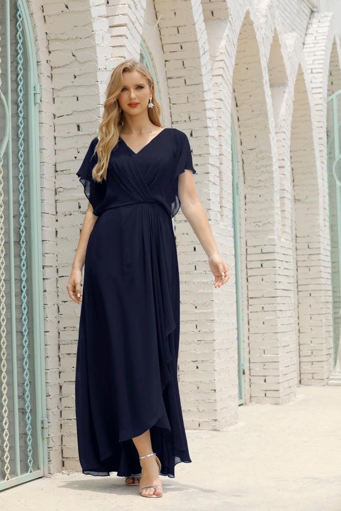 Vestidos de Mãe da Noiva Tamanho Grande Decote em V Comprido para Baixo Vestido de Gala Formal para Convidado de Casamento 28020