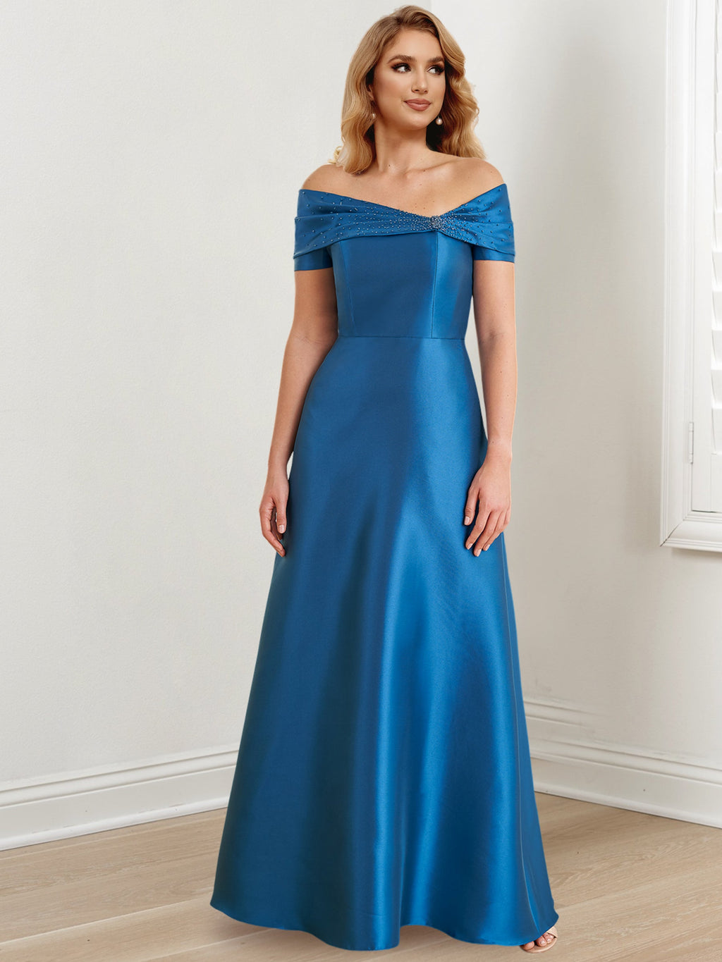 Floor Length Off Shoulder Mother Of The Bride Dress A Line Princess Silhouette