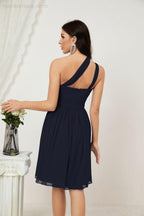 Numbersea Damen Chiffon Kurzes Ein-Schulter Brautjungfernkleid Festliche Kleider für Feier Heimkehr 2804