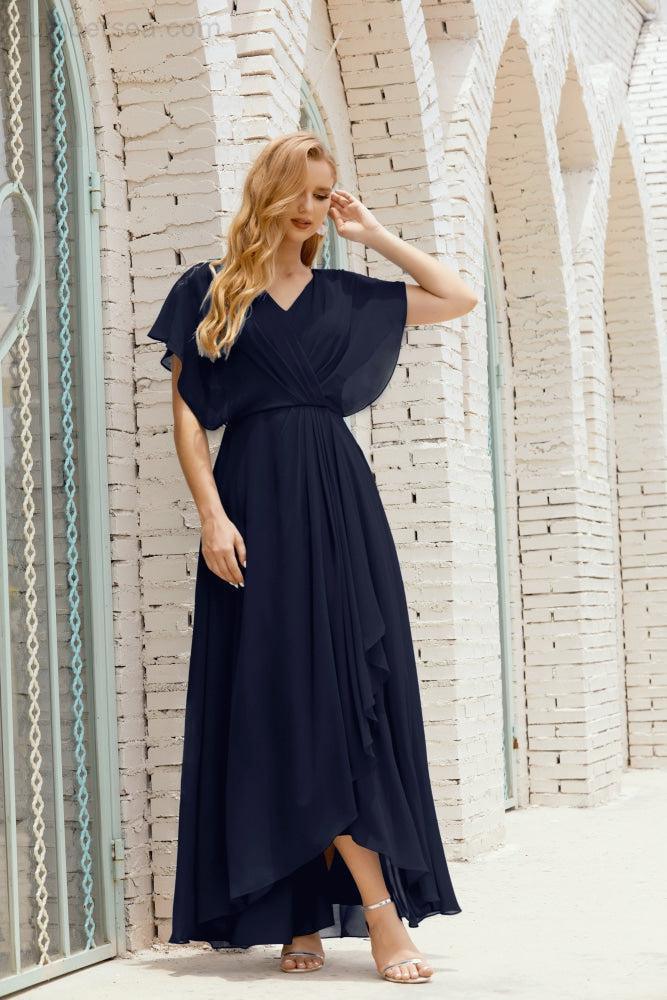 Robe de la Mère de la Mariée Grande Taille Col en V Longueur Solennelle Robe de Bal Formelle pour Invité de Mariage 28020