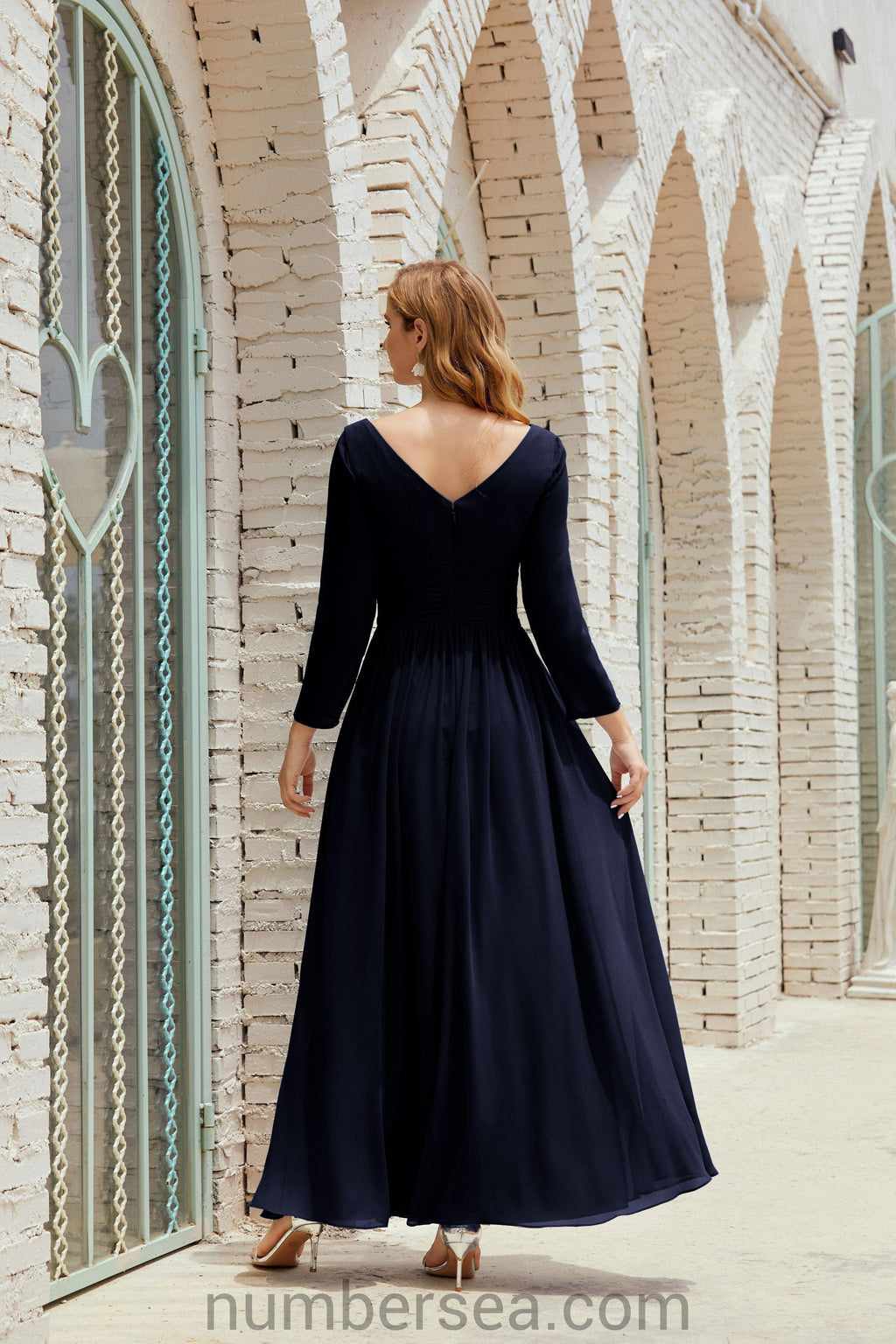 Abito da damigella Numbersea in chiffon, abito formale per festa, abito da sera 28016
