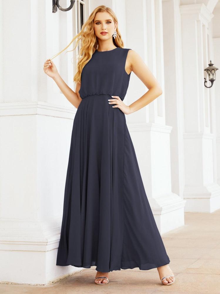 Vestido de Dama de Honra Sem Mangas Longo Linha A para Baile de Gala e Noites Formais 28025