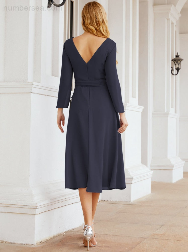 Bridesmaid Dress V-Back Waist Belt Mother of the Bride Wedding Guest SY28031