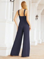 Tuta da sera elegante Numbersea con scollo incrociato, abito lungo per damigella, pantaloni a zampa d'elefante 28033