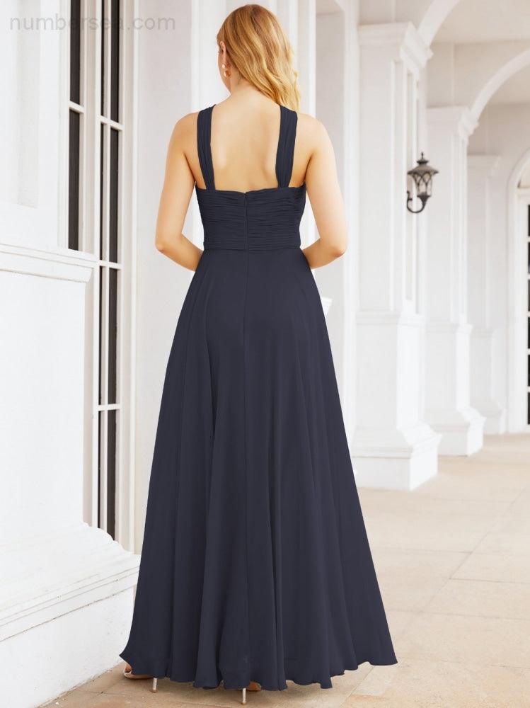 فساتين وصيفات العروس برقبة مربوطة متقاطعة لحفلات الزفاف والسهرات والحفلات الرسمية الطويلة 28053