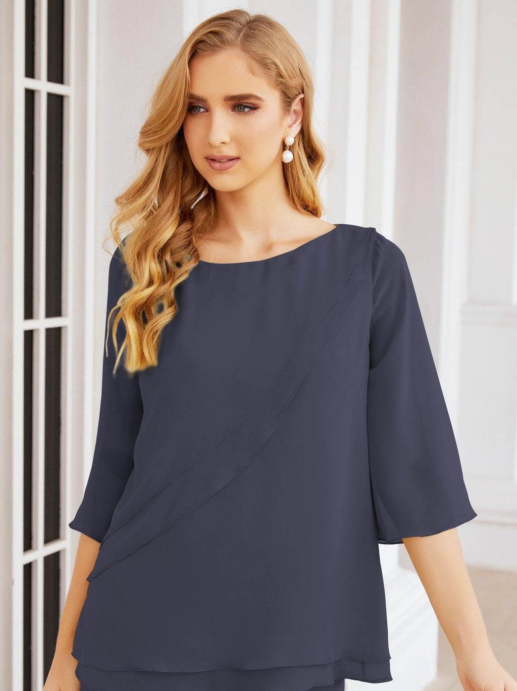Robe de mariée élégante pour la mère de la mariée en deux pièces, tailleur pantalon grande taille à volants superposés, peignoir argenté 28064