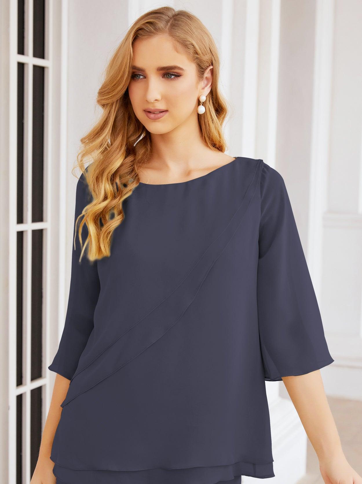 Robe de mariée élégante pour la mère de la mariée en deux pièces, tailleur pantalon grande taille à volants superposés, peignoir argenté 28064