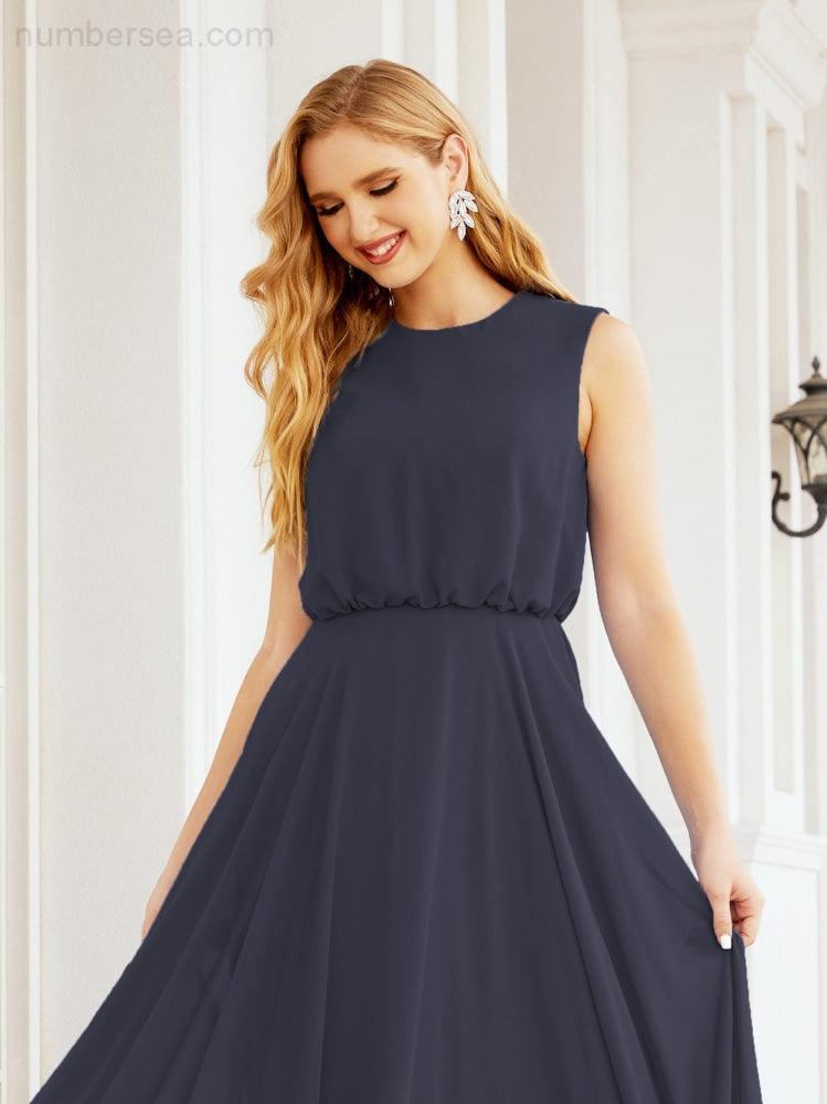 Vestido de Dama de Honra Sem Mangas Longo Linha A para Baile de Gala e Noites Formais 28025