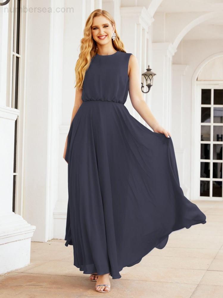 Vestido de Dama de Honra Sem Mangas Longo Linha A para Baile de Gala e Noites Formais 28025