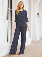 Robe de mariée élégante pour la mère de la mariée en deux pièces, tailleur pantalon grande taille à volants superposés, peignoir argenté 28064