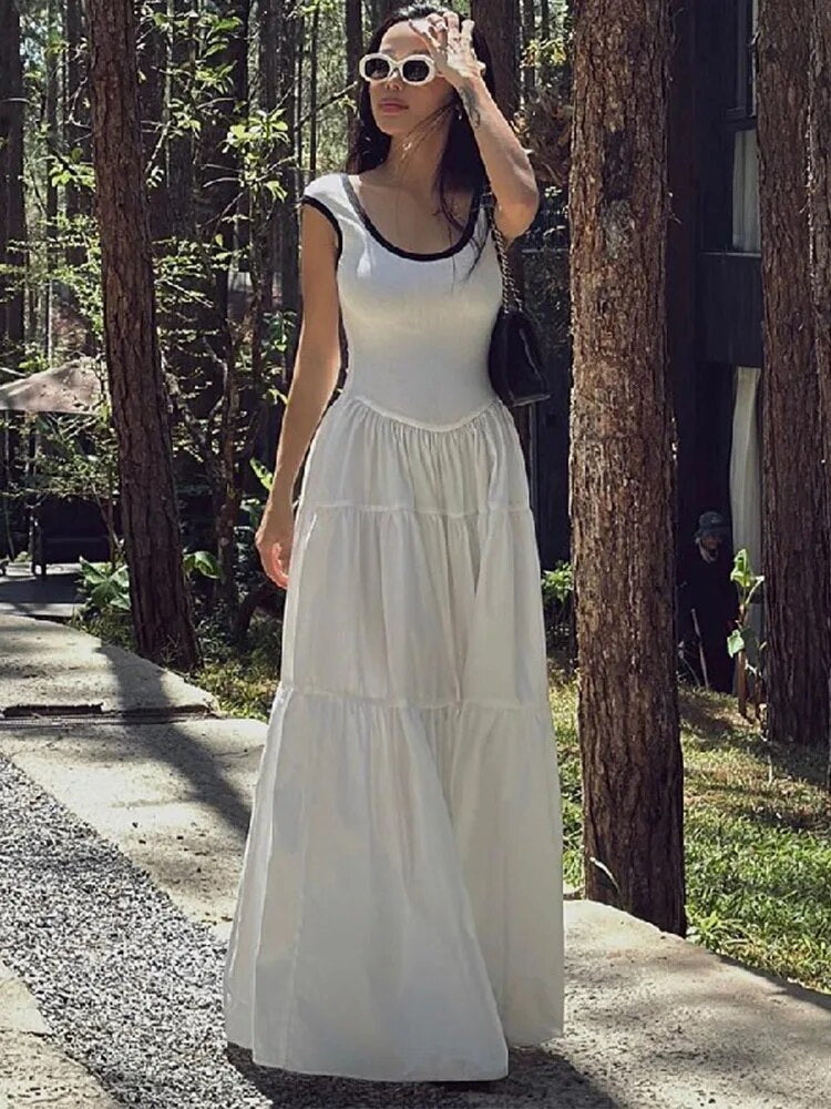 TARUXY Slim Retro Long Dress For Women 2024 Summer Short Sleeve High Waist Dresses Lady Party Elegant Evening Dress Maxi Femme