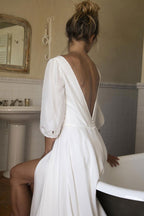 Half Sleeves Wedding Dress With V Neck Lace Bodice For Bride