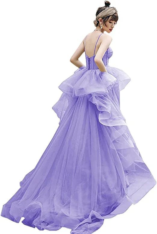 Abito da sera formale da donna in tulle con spalline sottili Y896