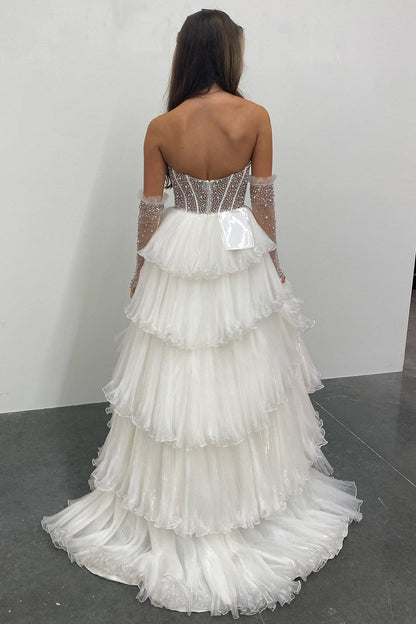 Roycebridal Lana | Vestido de fiesta de organza con escote en forma de A y mangas desmontables.