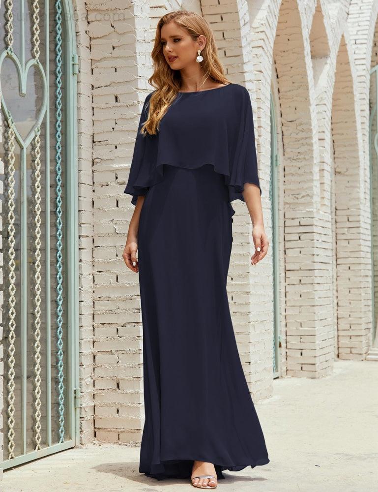Abito da Damigella Donna Manica Lunga Scollatura a V Chiffon Abito da Cerimonia Matrimonio Festa 28018