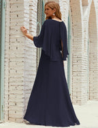 Abito da Damigella Donna Manica Lunga Scollatura a V Chiffon Abito da Cerimonia Matrimonio Festa 28018