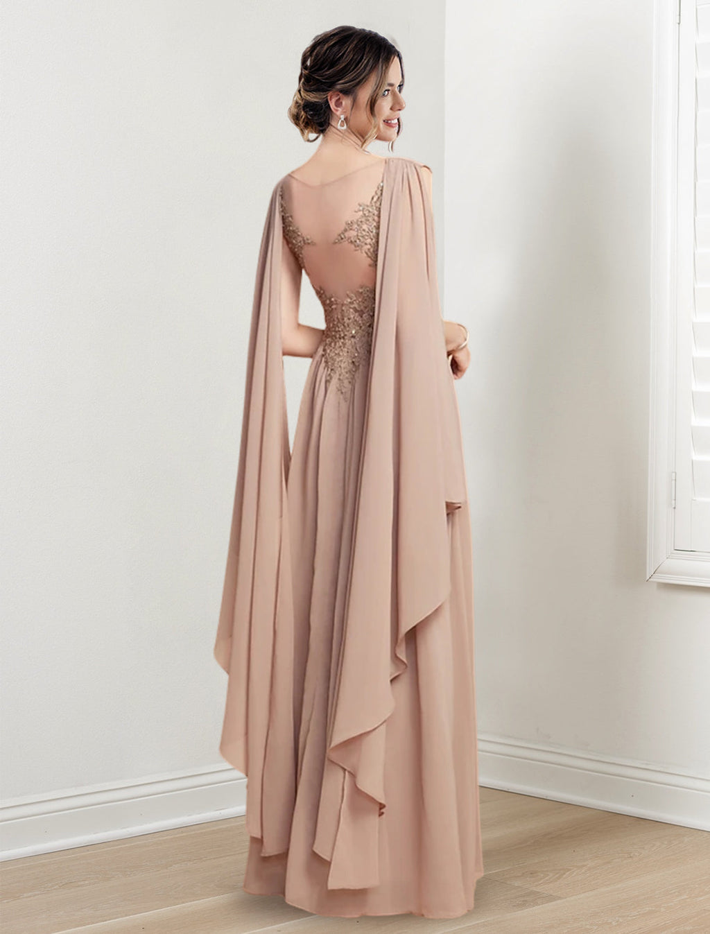 V Neck A Line Princess Floor Length Dresses For The Mother Of The Bride