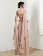 V Neck A Line Princess Floor Length Dresses For The Mother Of The Bride