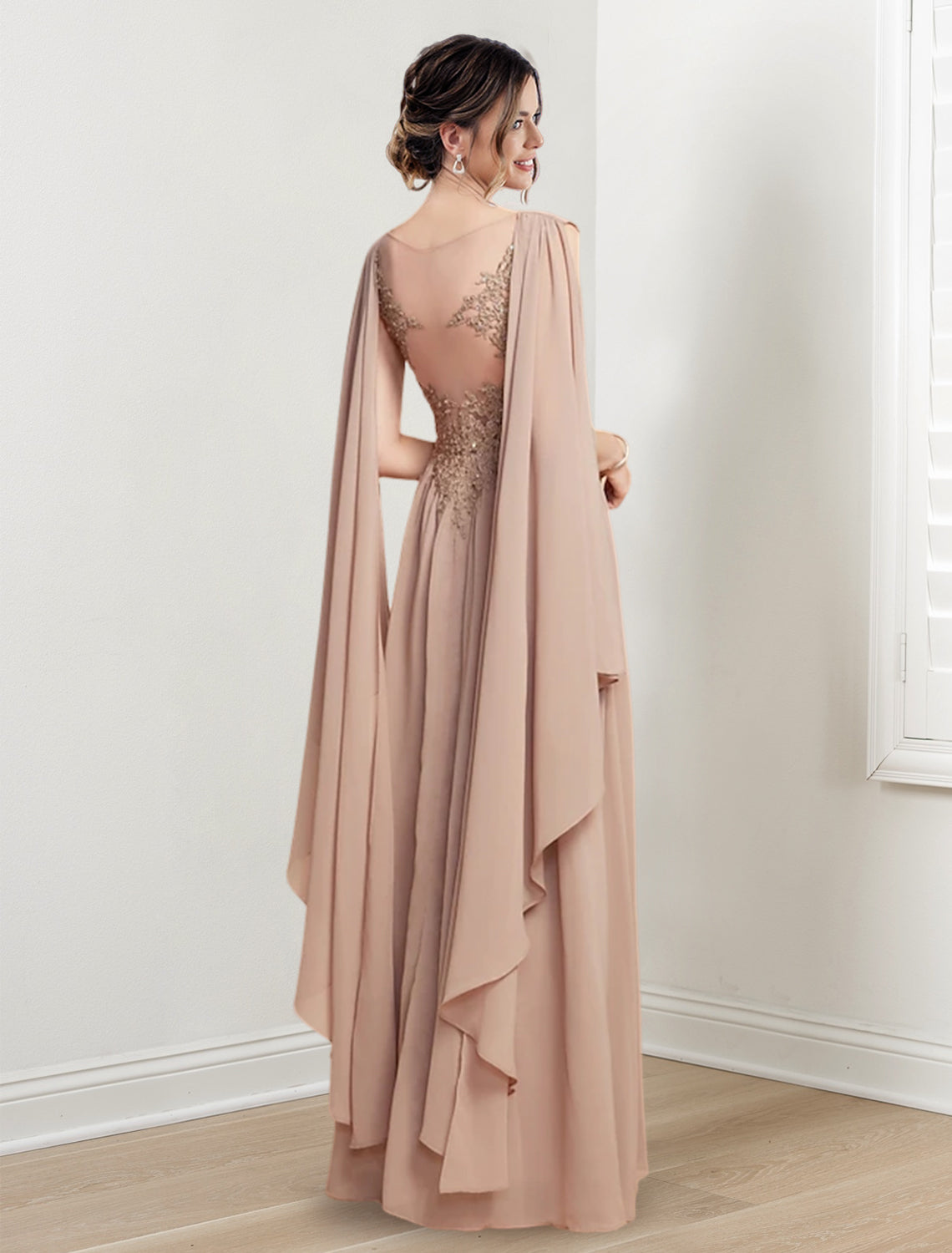 V Neck A Line Princess Floor Length Dresses For The Mother Of The Bride