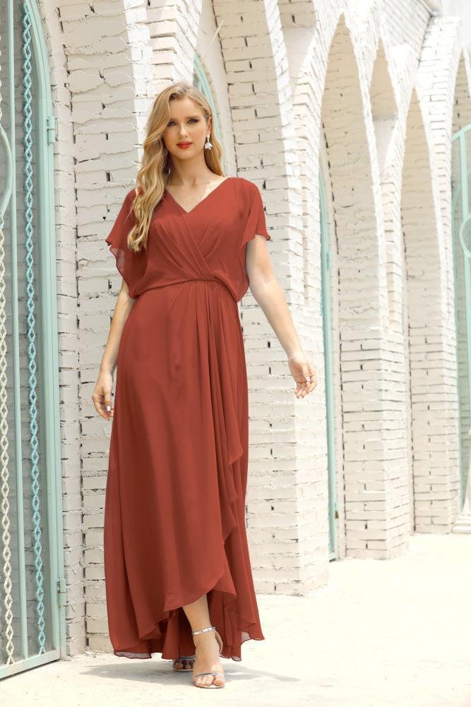 Vestidos de Mãe da Noiva Tamanho Grande Decote em V Comprido para Baixo Vestido de Gala Formal para Convidado de Casamento 28020