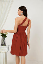 Numbersea Damen Chiffon Kurzes Ein-Schulter Brautjungfernkleid Festliche Kleider für Feier Heimkehr 2804