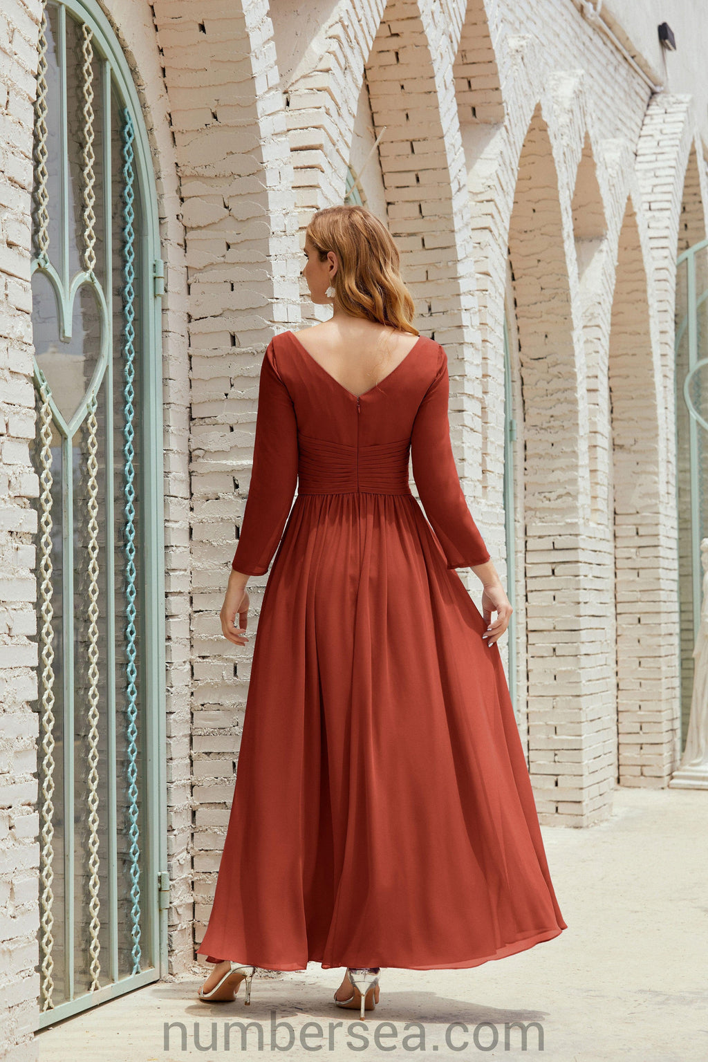 Abito da damigella Numbersea in chiffon, abito formale per festa, abito da sera 28016