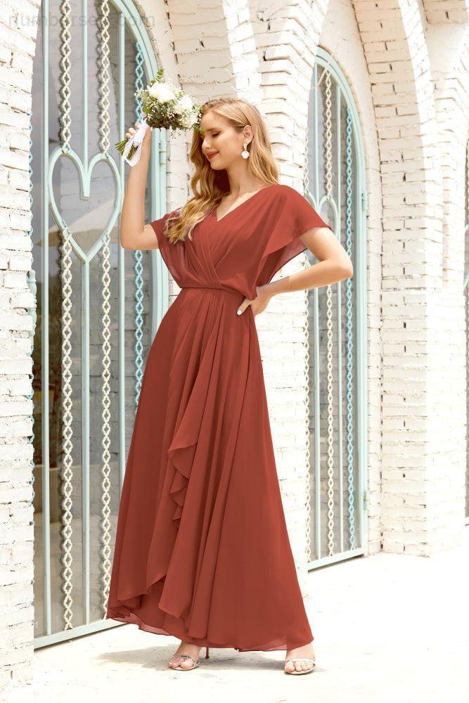 Robe de la Mère de la Mariée Grande Taille Col en V Longueur Solennelle Robe de Bal Formelle pour Invité de Mariage 28020