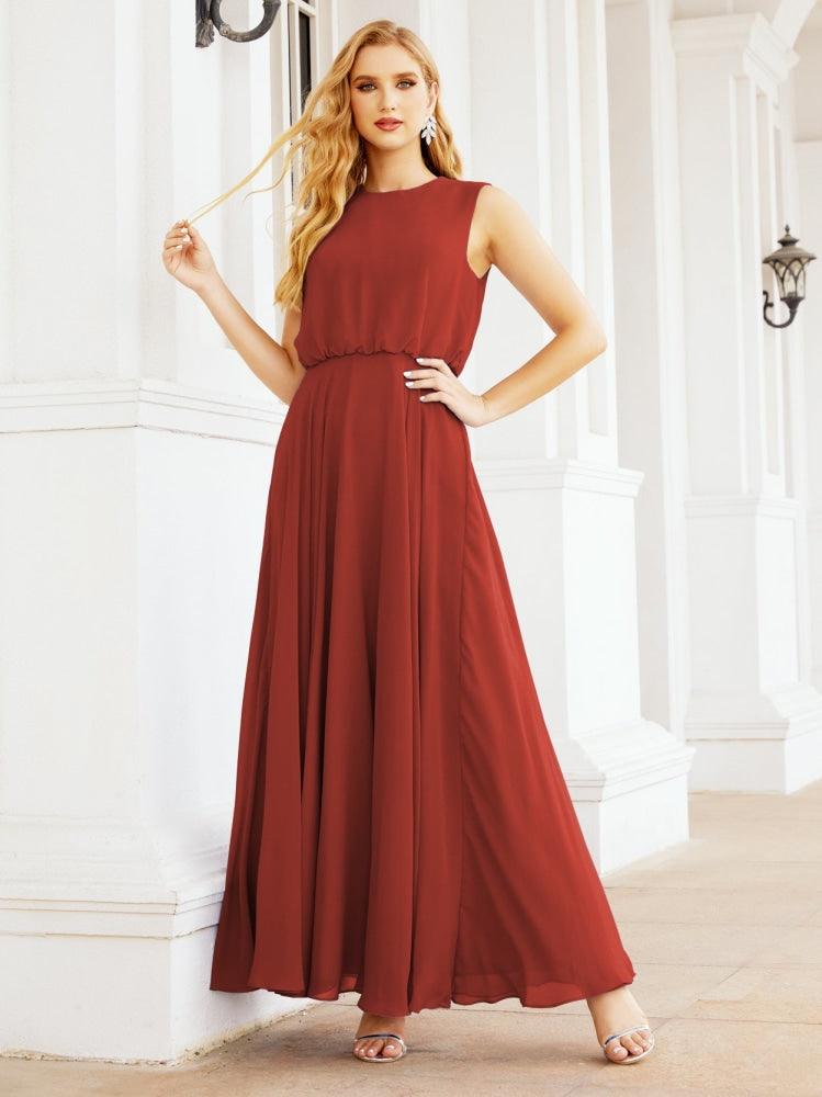 Vestido de Dama de Honra Sem Mangas Longo Linha A para Baile de Gala e Noites Formais 28025