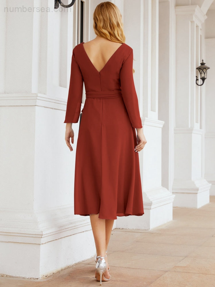 Bridesmaid Dress V-Back Waist Belt Mother of the Bride Wedding Guest SY28031