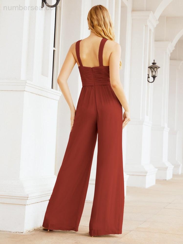 Tuta da sera elegante Numbersea con scollo incrociato, abito lungo per damigella, pantaloni a zampa d'elefante 28033