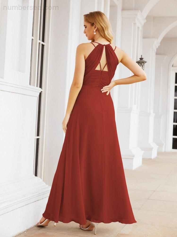 Numbersea Robes de demoiselle d'honneur pour femmes à bretelles doubles spaghetti Robe longue de soirée formelle fendue sur le côté 28051