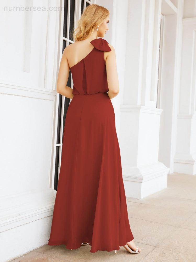 Robe de mariée longue asymétrique en mousseline à volants, sans manches et fendue sur le côté, modèle 28057